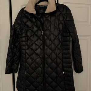 Lauren Ralph Lauren black packable down long coat. Size medium